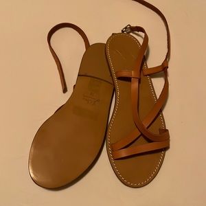 J Crew Italian made tan leather sandals with ankle buckle. NEW. Size 7 1/2